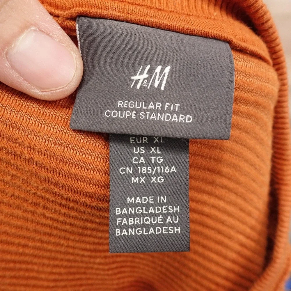 H&M Sweater Mens XL Orange Crew Neck Pullover Ribbed Knit Regular Long Sleeve